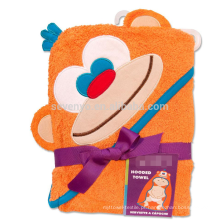 Toalha De Banho Com Capuz-Laranja Macaco Do Bebê Do Bebê Padrão, Feito De Macio E Absorvente 100% Algodão Terry, Mantendo O Bebê Quente